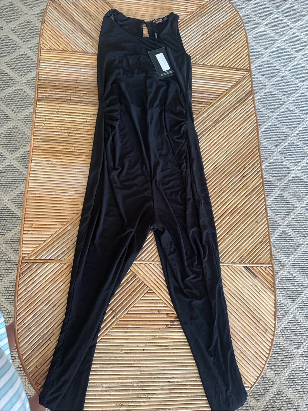 PrettyLittleThing Black Sleeveless Satin-Feel Jumpsuit